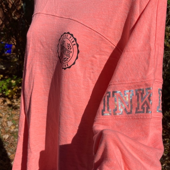 VICTORIAS SECRET PINK Long Sleeve Light Fleece Pullover Top Coral Womens Small - Picture 7 of 14